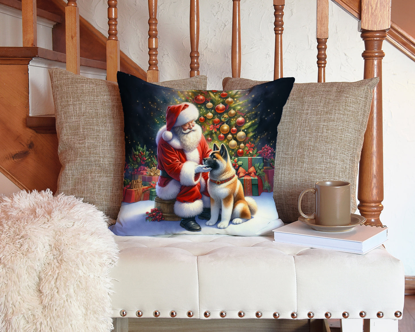 Akita and Santa Claus Throw Pillow