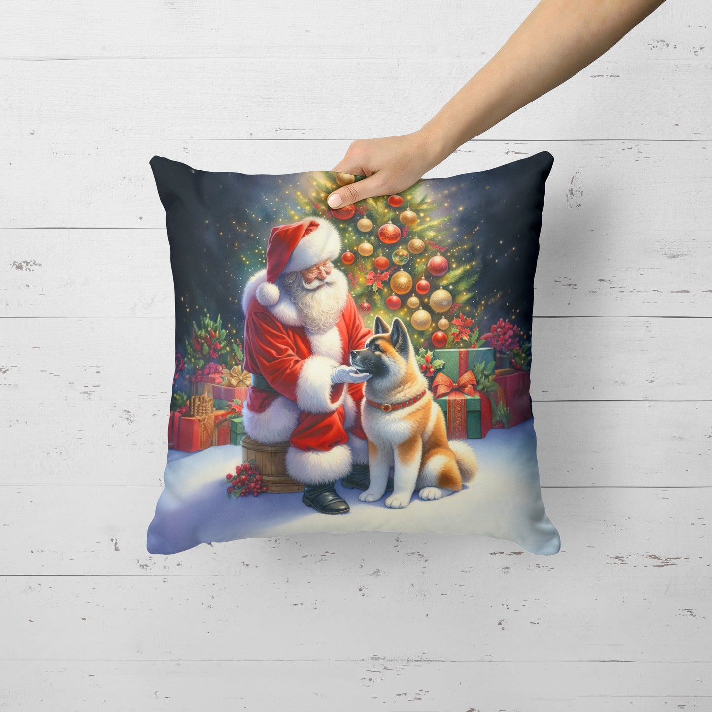 Akita and Santa Claus Throw Pillow