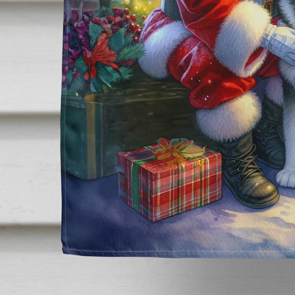 Alaskan Malamute and Santa Claus House Flag