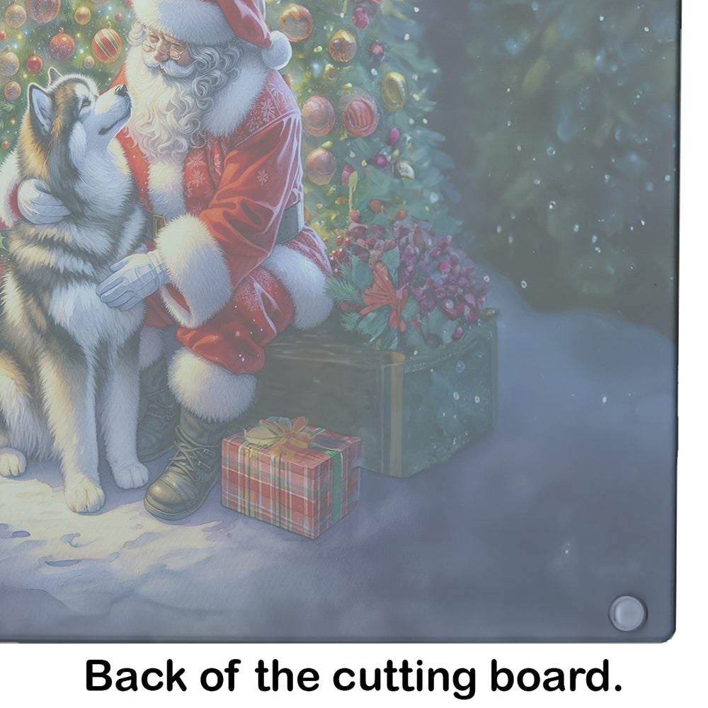 Alaskan Malamute and Santa Claus Glass Cutting Board