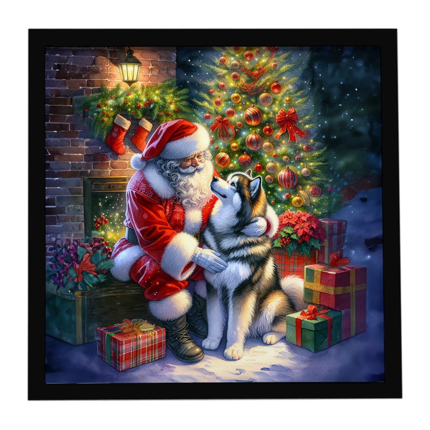 Buy this Alaskan Malamute and Santa Claus Framed Metal Print