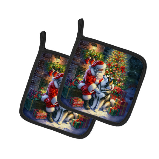 Buy this Alaskan Malamute and Santa Claus Pair of Pot Holders