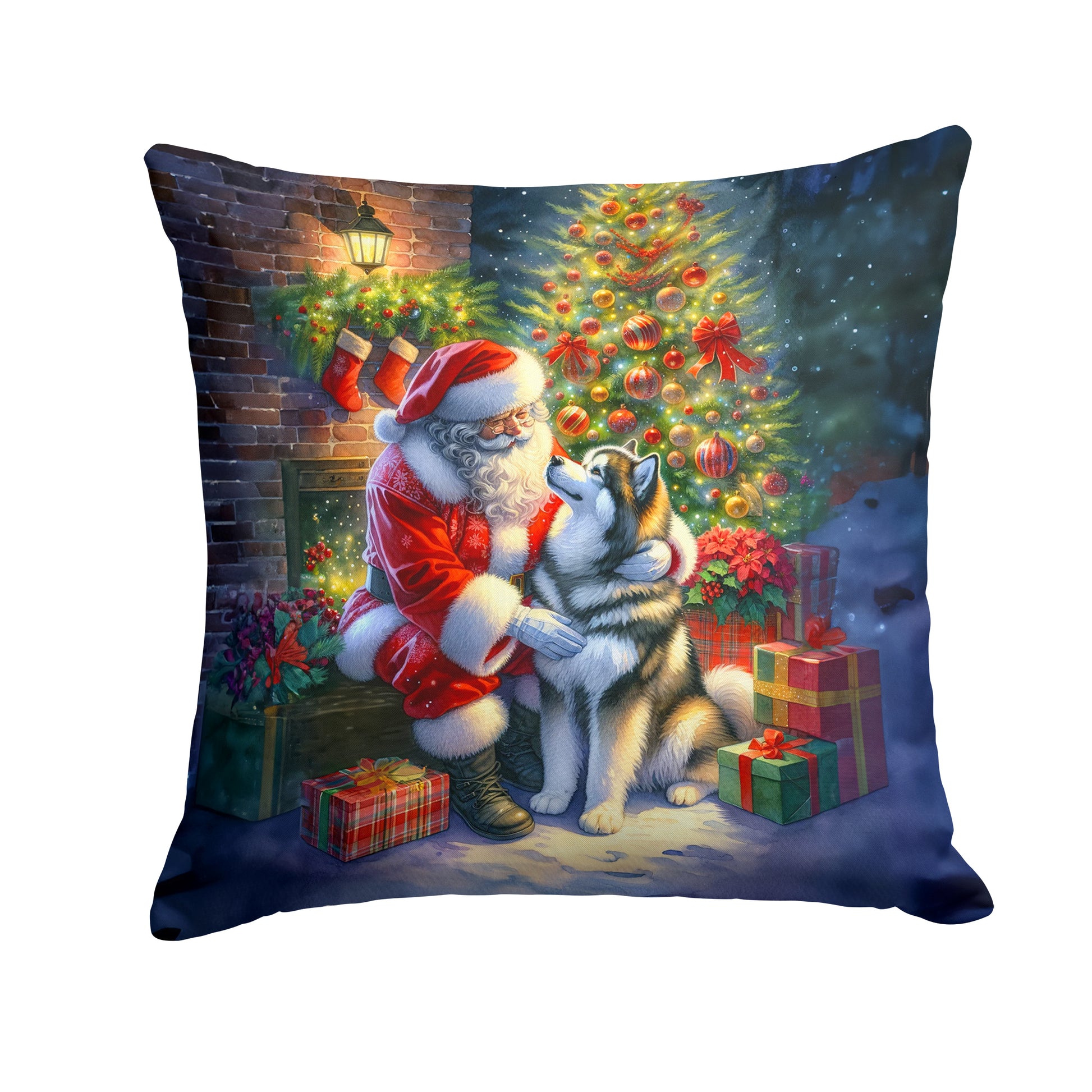 Buy this Alaskan Malamute and Santa Claus Throw Pillow