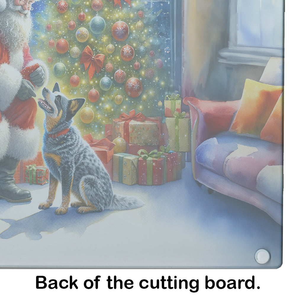 Australian Cattle Dog and Santa Claus Glass Cutting Board