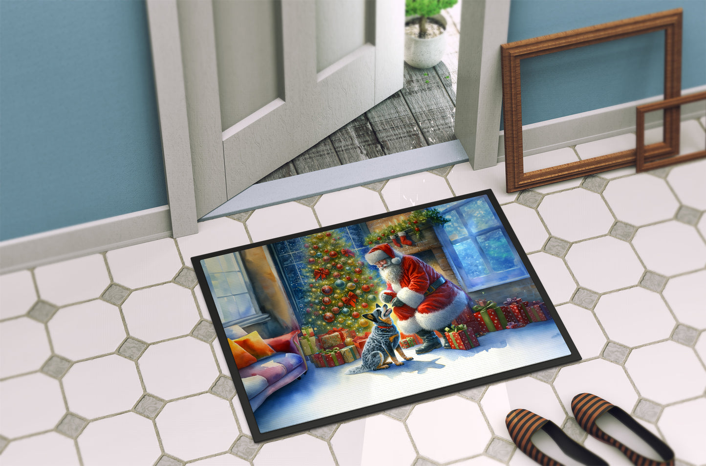 Australian Cattle Dog and Santa Claus Doormat