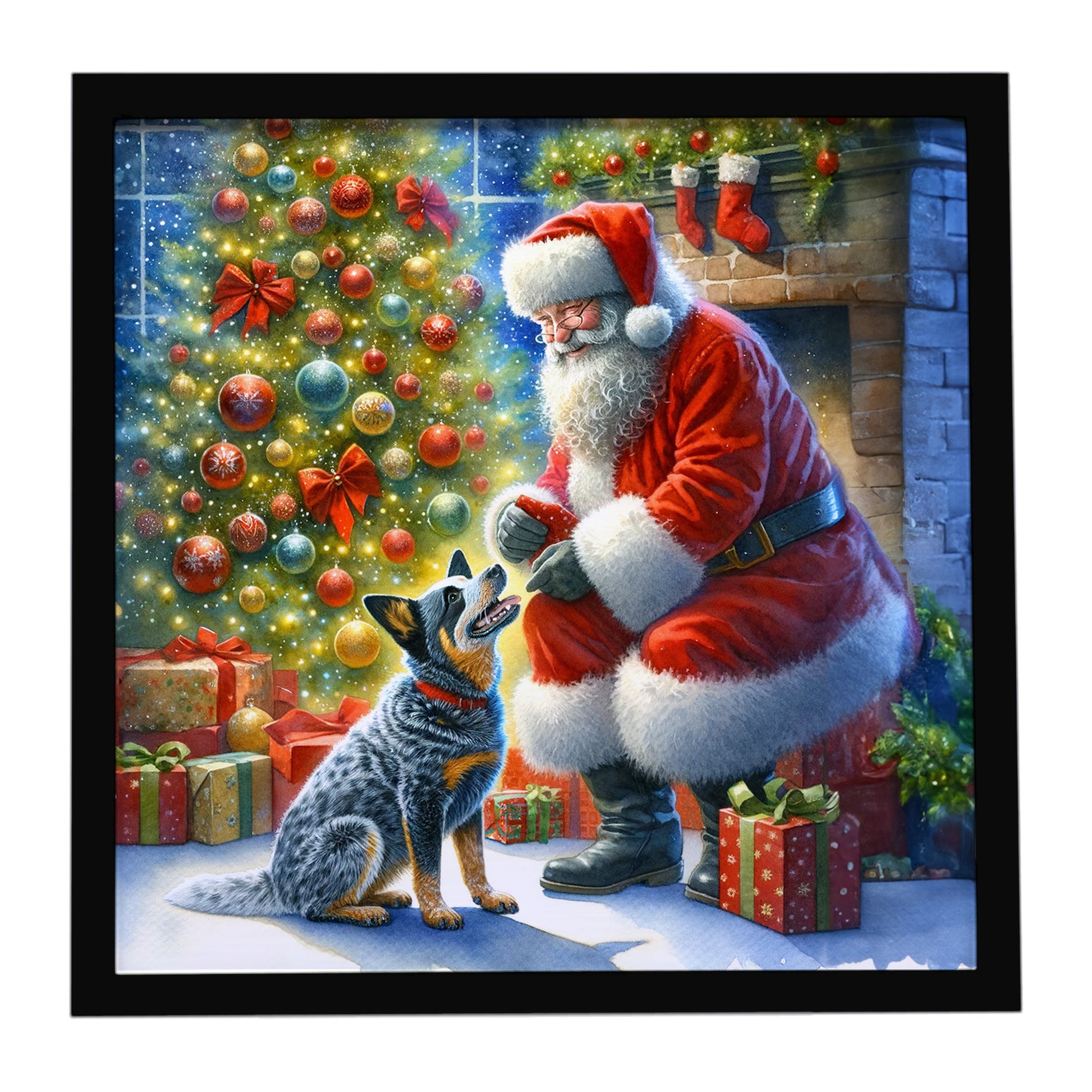Buy this Australian Cattle Dog and Santa Claus Framed Metal Print