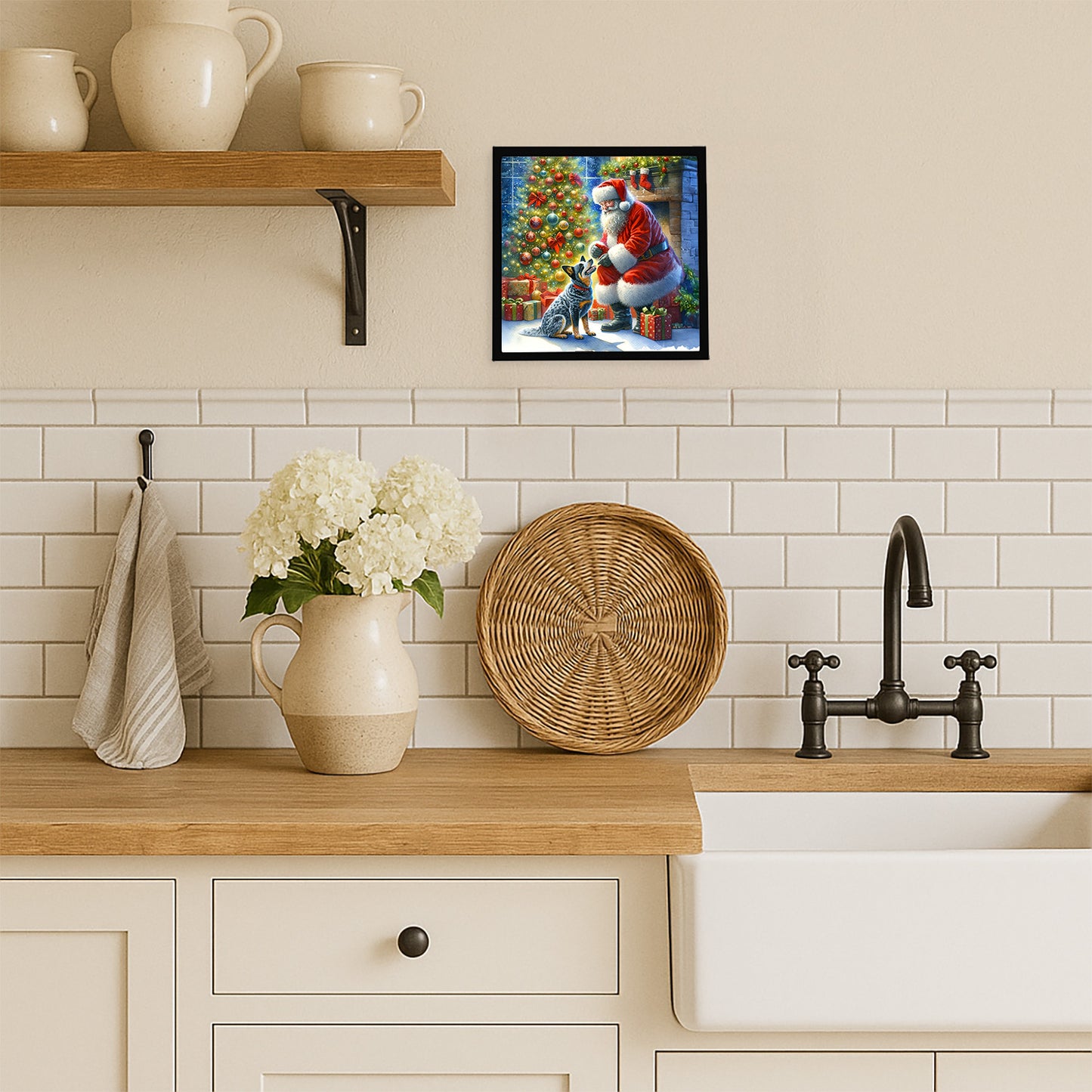 Australian Cattle Dog and Santa Claus Framed Metal Print