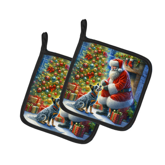 Buy this Australian Cattle Dog and Santa Claus Pair of Pot Holders