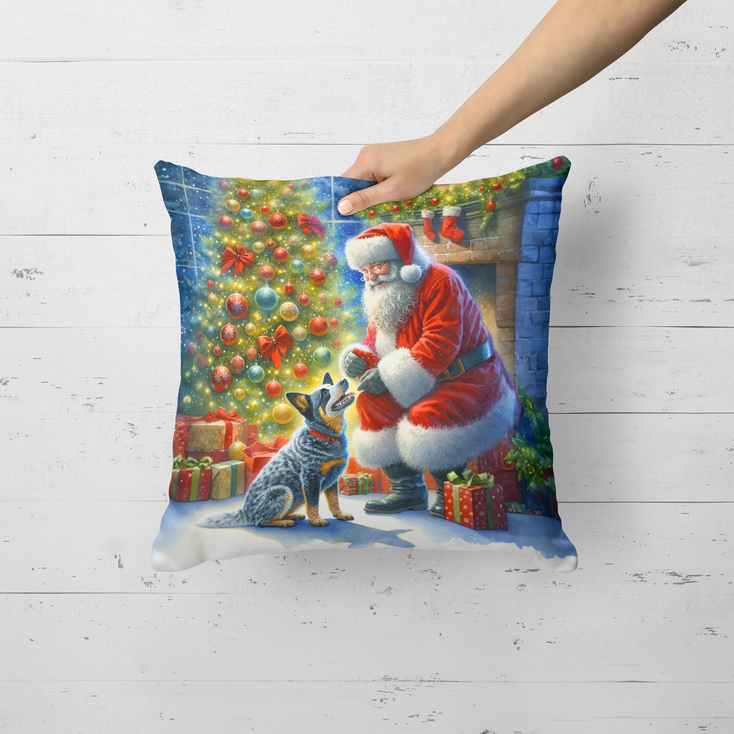 Australian Cattle Dog and Santa Claus Throw Pillow