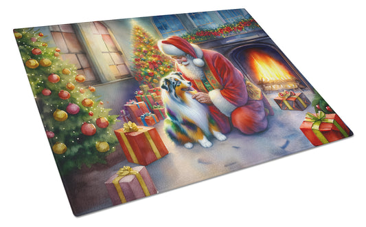 Buy this Australian Shepherd and Santa Claus Glass Cutting Board