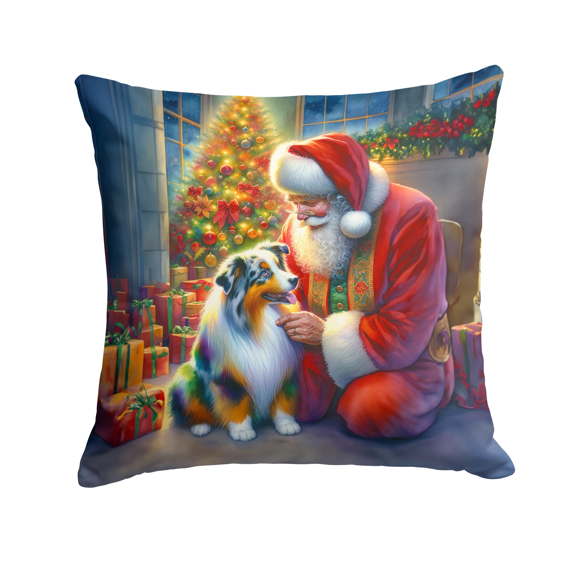 Buy this Australian Shepherd and Santa Claus Throw Pillow