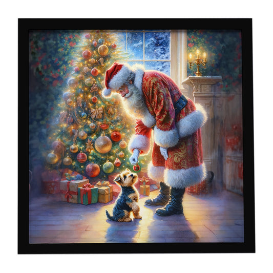 Buy this Australian Terrier and Santa Claus Framed Metal Print
