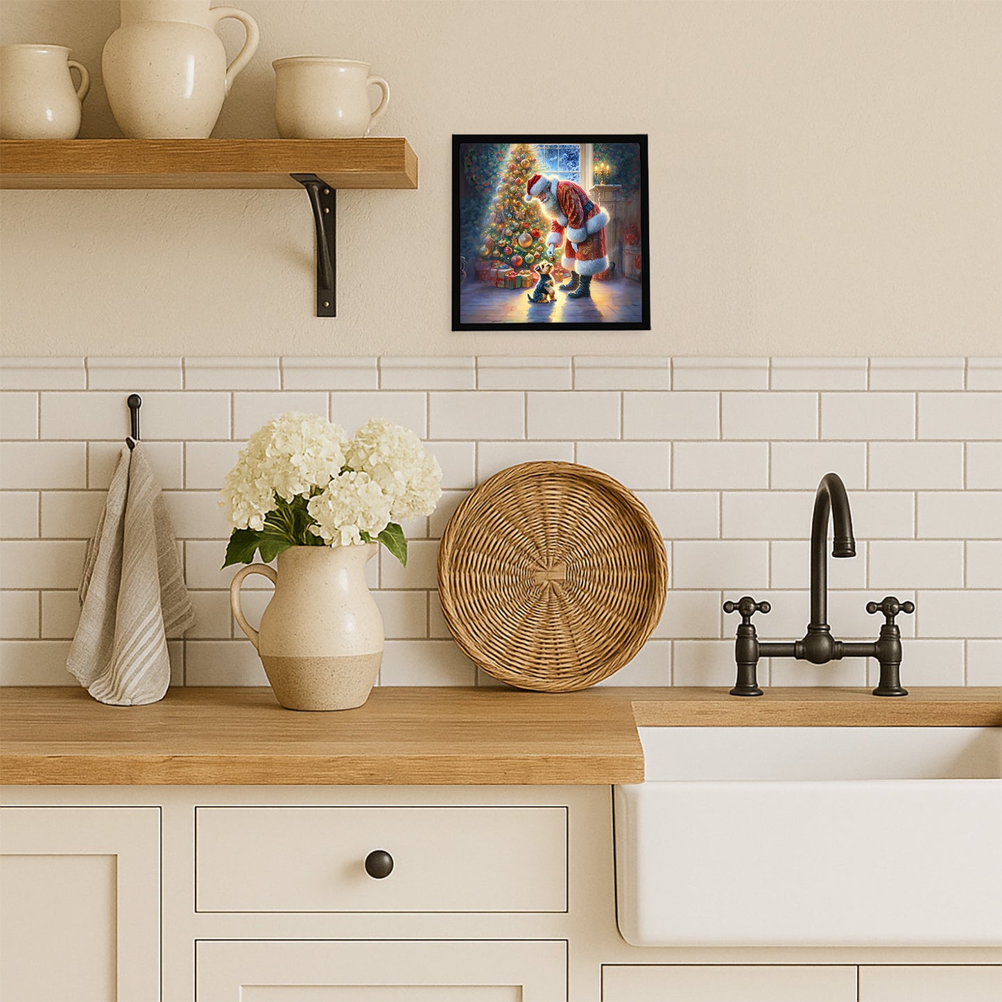 Australian Terrier and Santa Claus Framed Metal Print