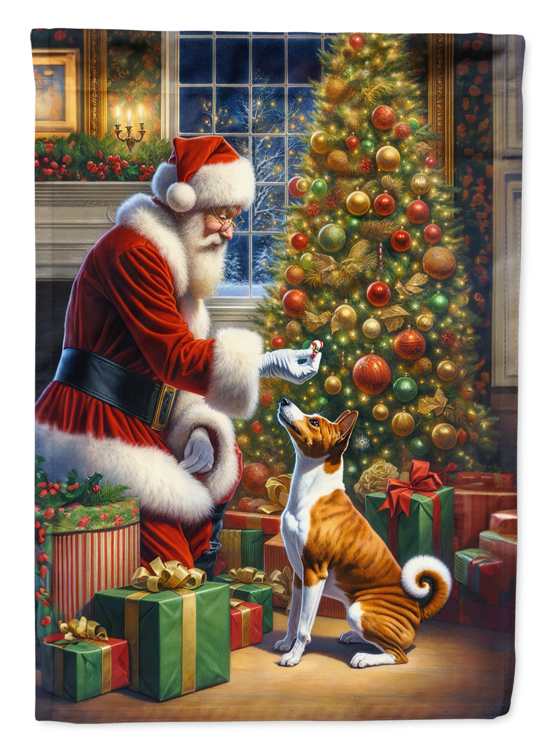 Buy this Basenji and Santa Claus House Flag