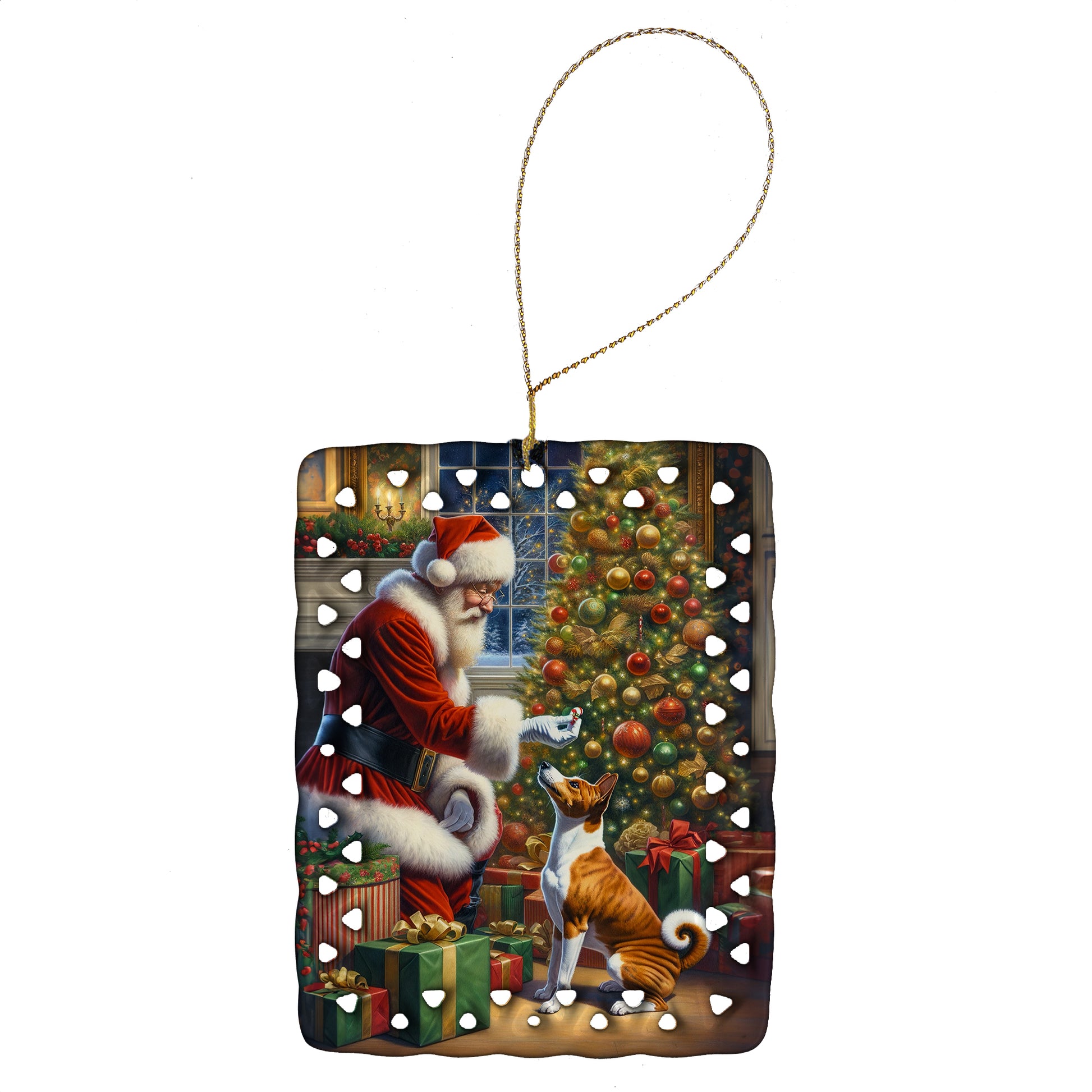 Buy this Basenji and Santa Claus Porcelain Ornament