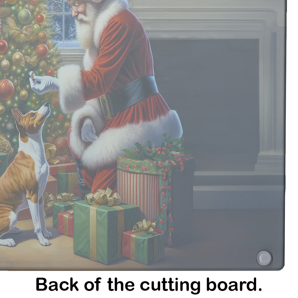 Basenji and Santa Claus Glass Cutting Board