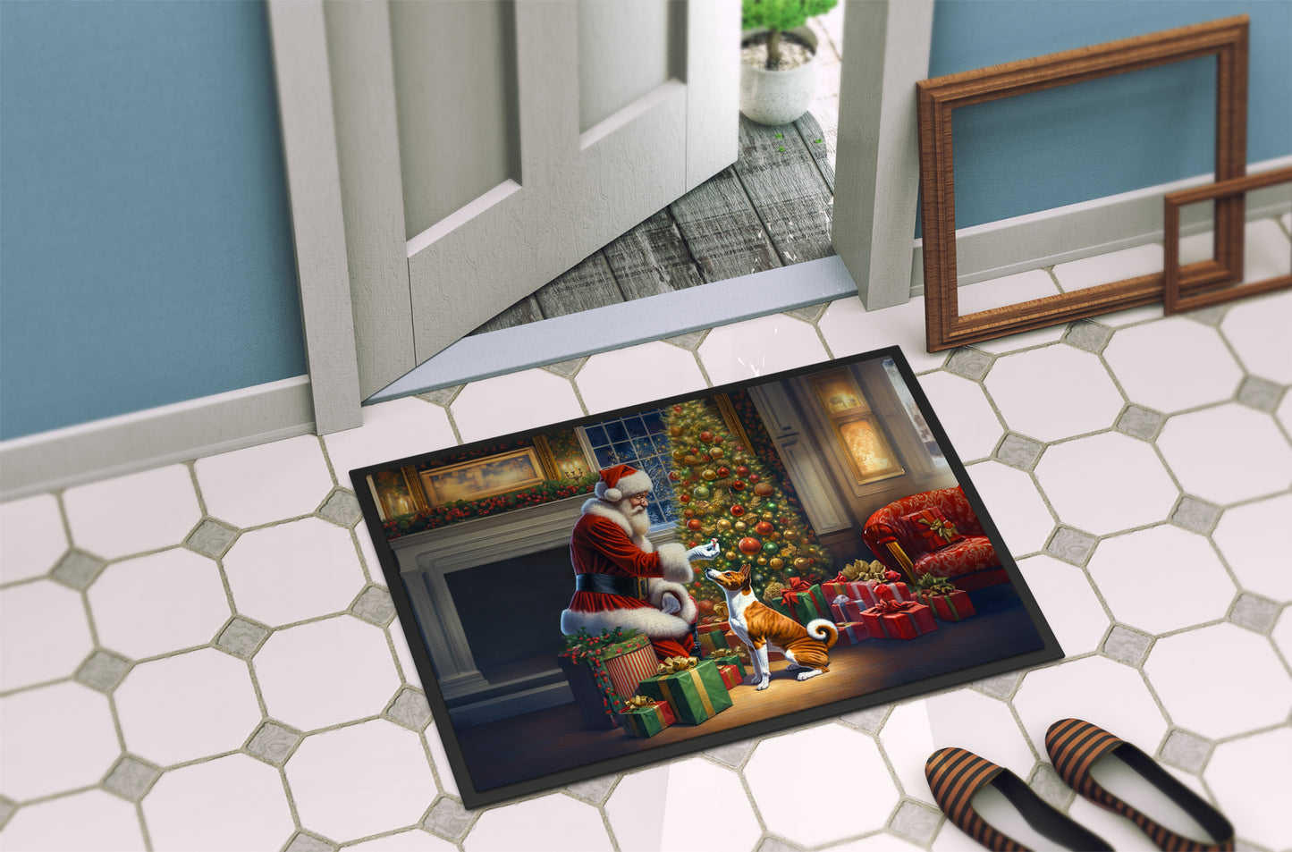 Basenji and Santa Claus Doormat