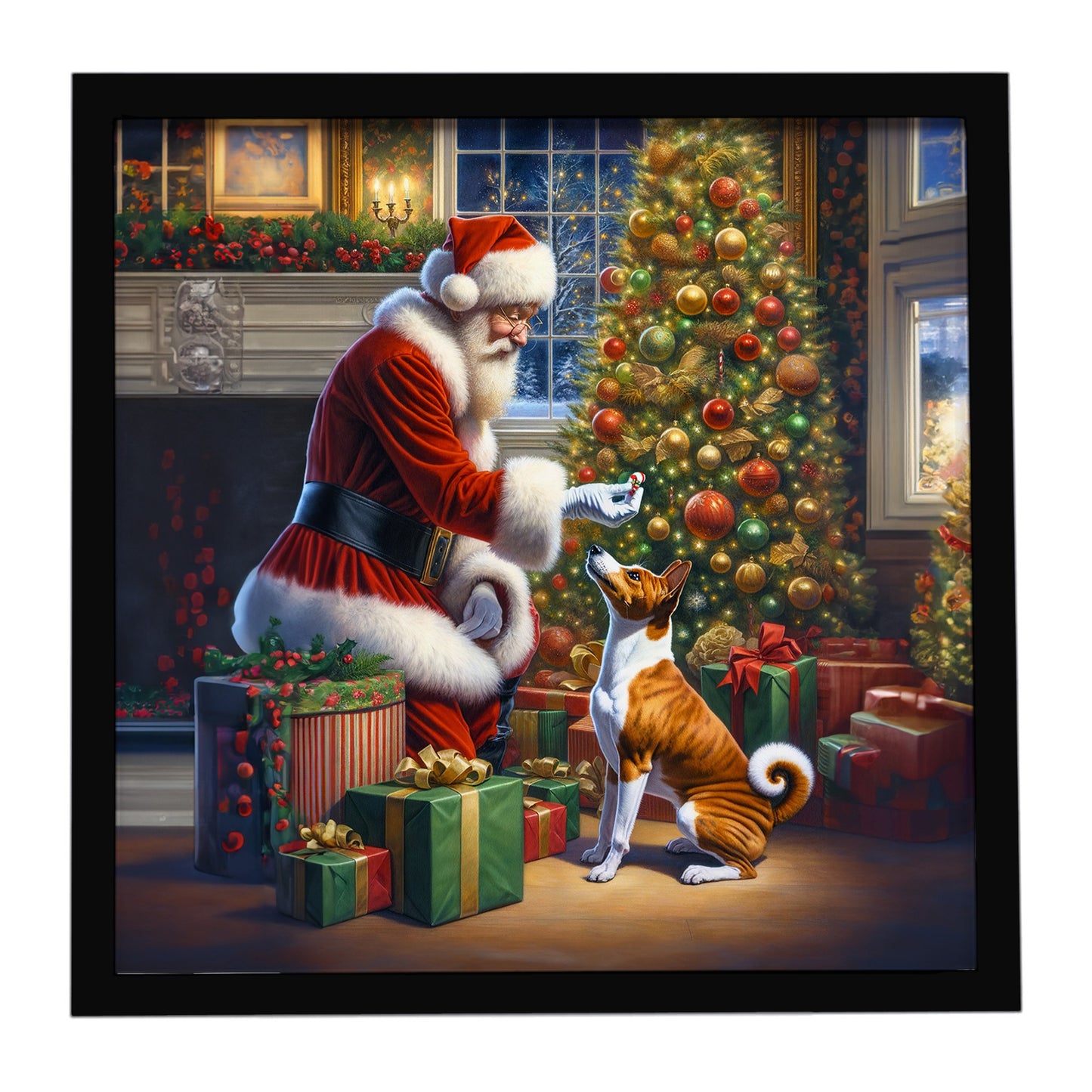 Buy this Basenji and Santa Claus Framed Metal Print