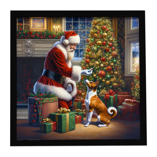 Buy this Basenji and Santa Claus Framed Metal Print