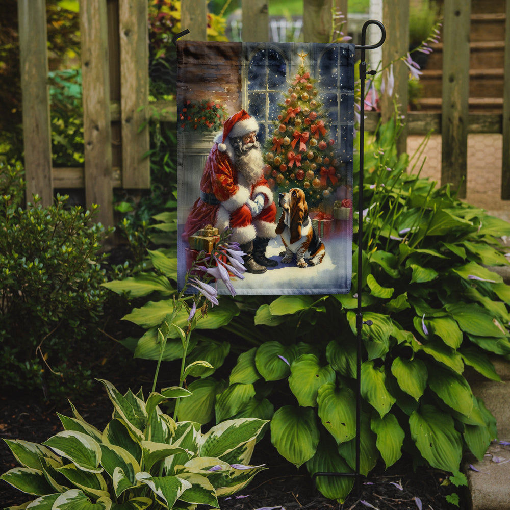 Basset Hound and Santa Claus Garden Flag