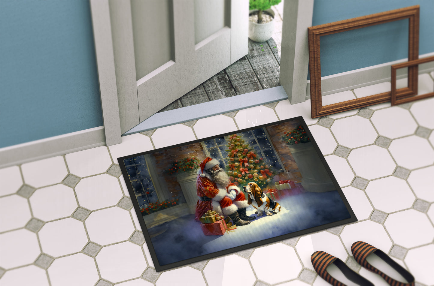 Basset Hound and Santa Claus Doormat