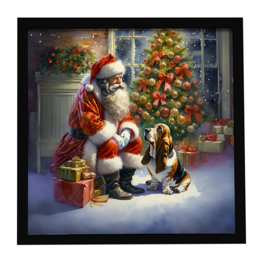 Buy this Basset Hound and Santa Claus Framed Metal Print