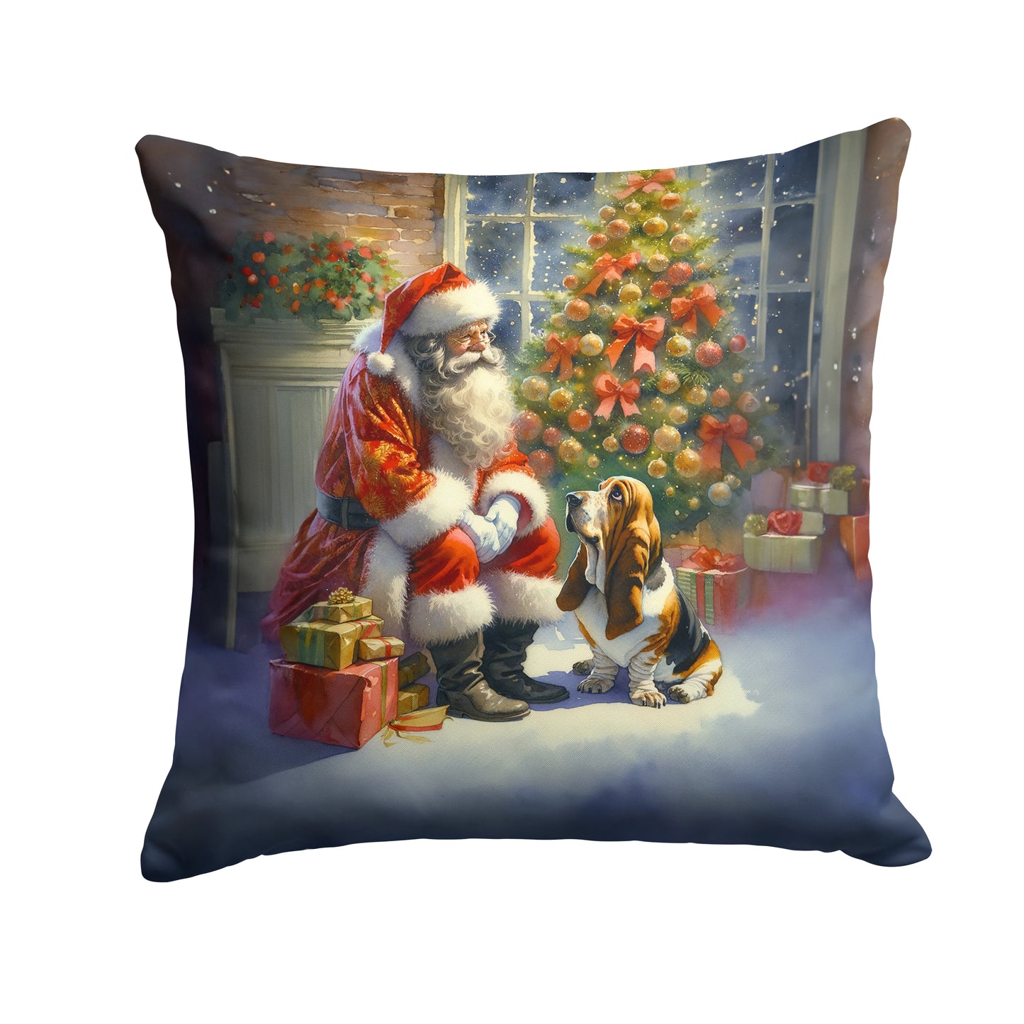 Buy this Basset Hound and Santa Claus Throw Pillow