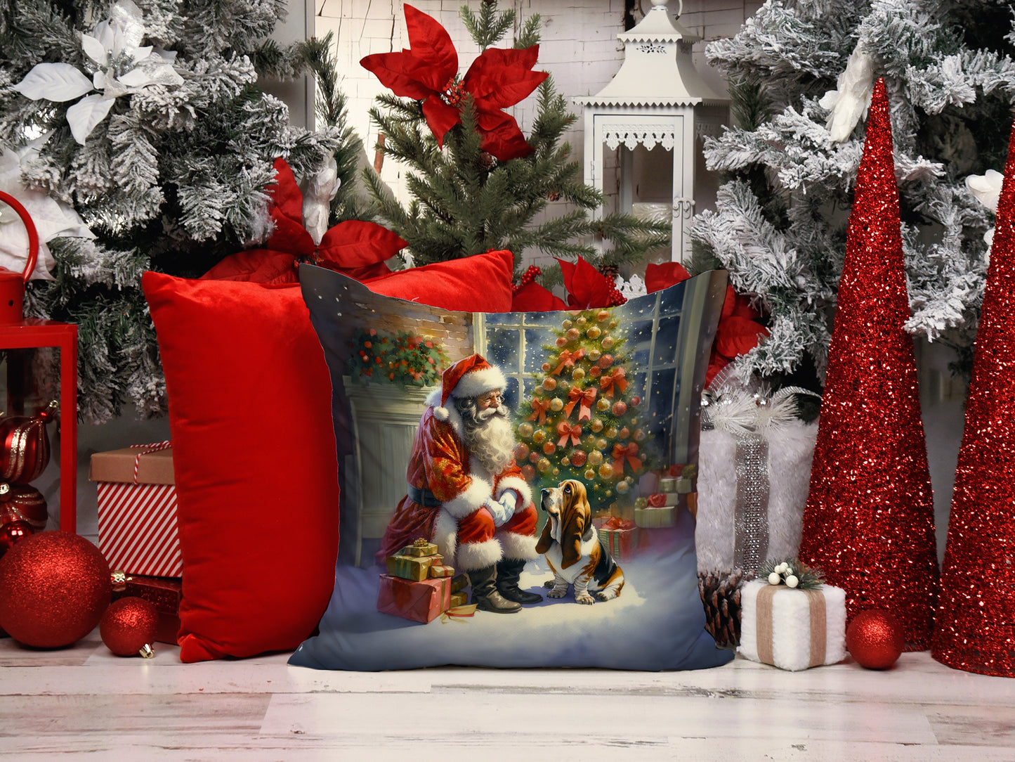 Basset Hound and Santa Claus Throw Pillow