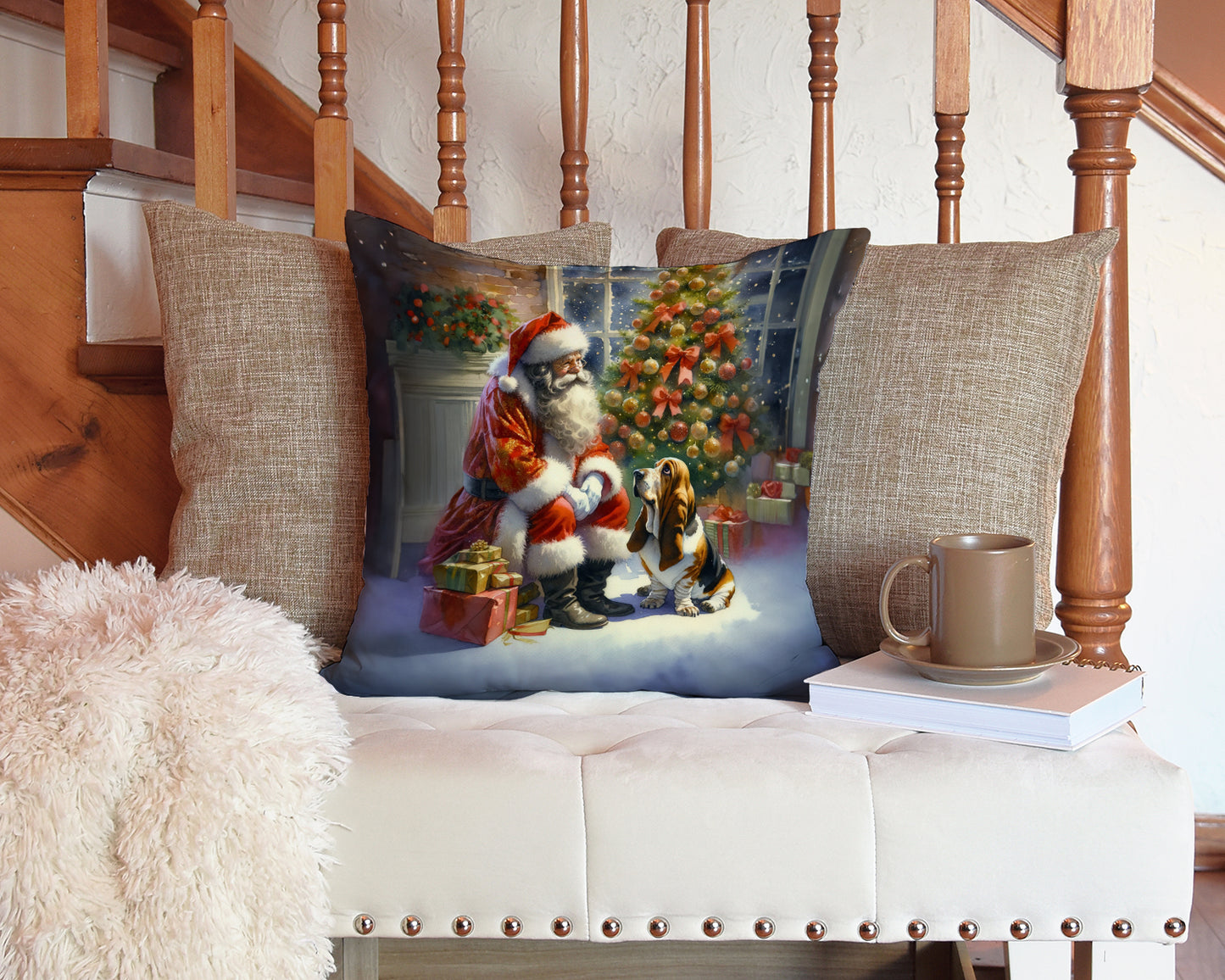 Basset Hound and Santa Claus Throw Pillow