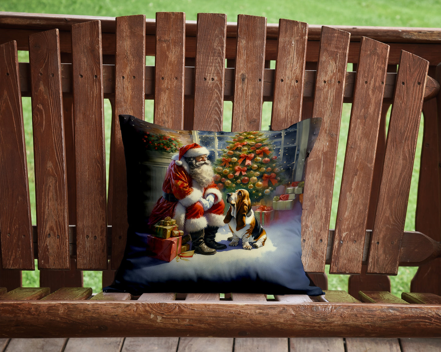 Basset Hound and Santa Claus Throw Pillow