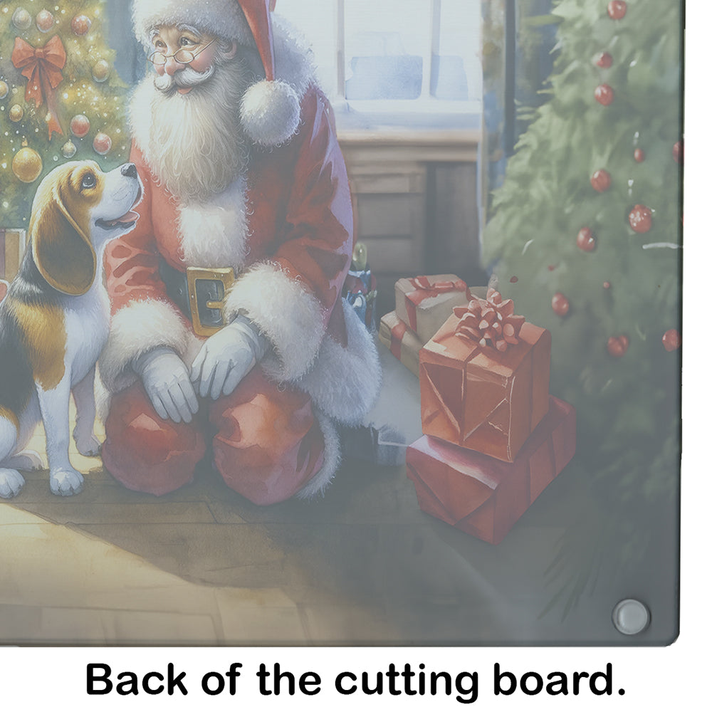 Beagle and Santa Claus Glass Cutting Board