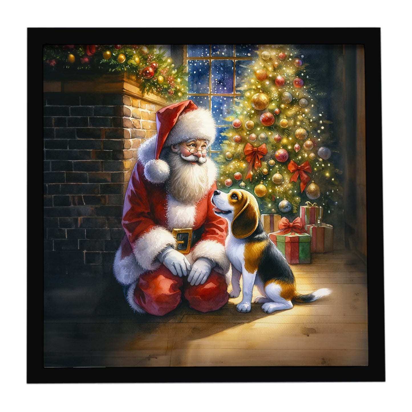 Buy this Beagle and Santa Claus Framed Metal Print