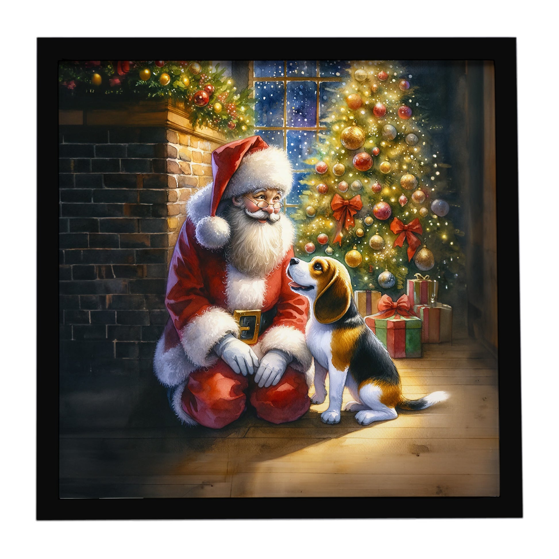 Buy this Beagle and Santa Claus Framed Metal Print