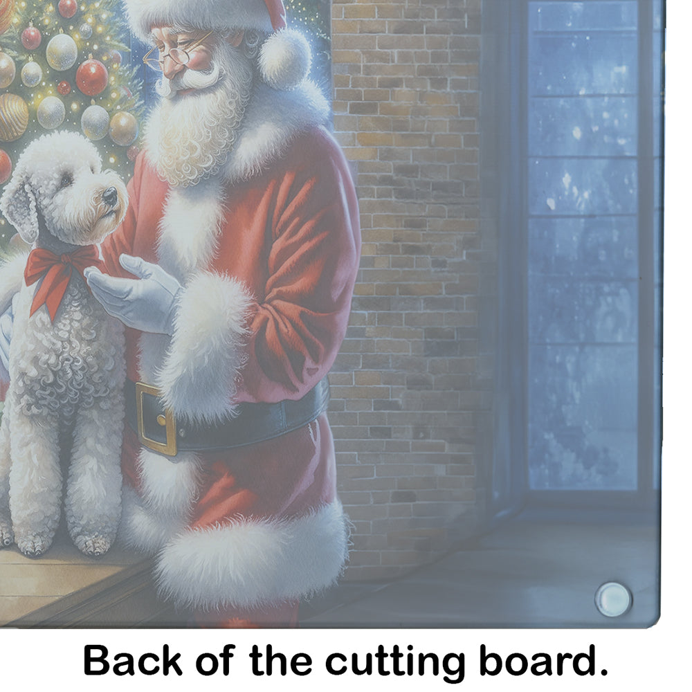 Bedlington Terrier and Santa Claus Glass Cutting Board