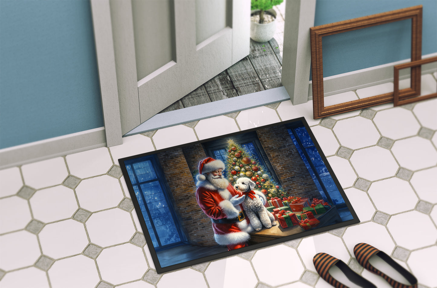 Bedlington Terrier and Santa Claus Doormat