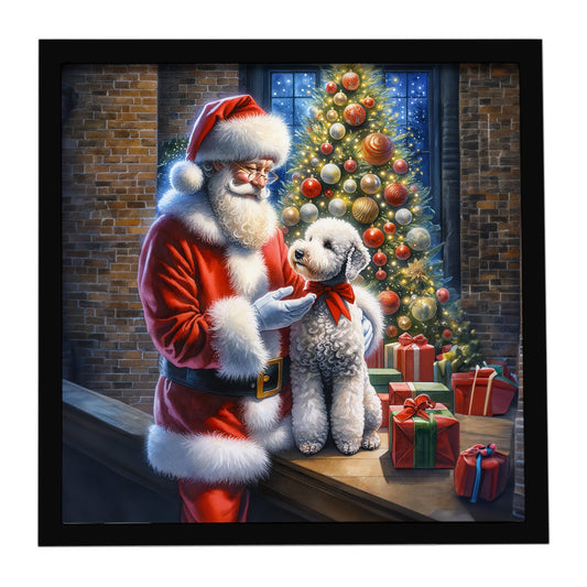 Buy this Bedlington Terrier and Santa Claus Framed Metal Print