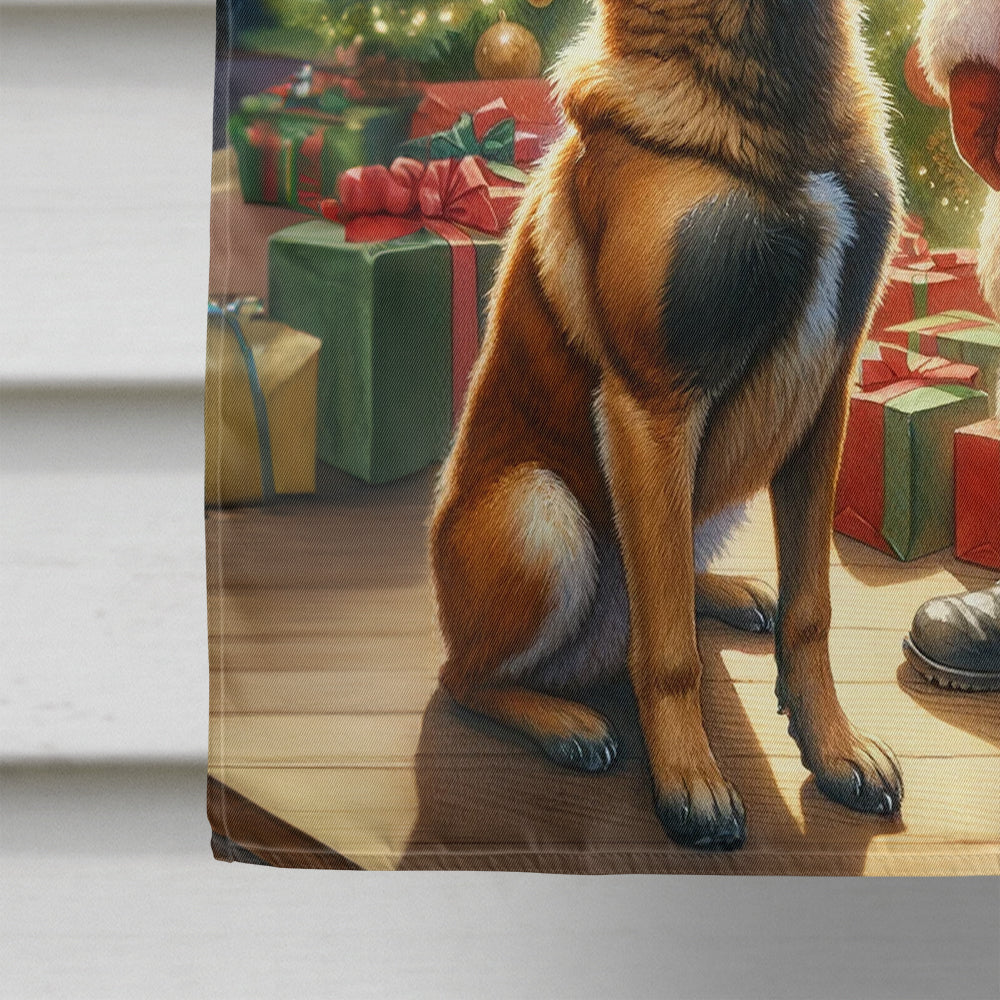 Belgian Malinois and Santa Claus House Flag