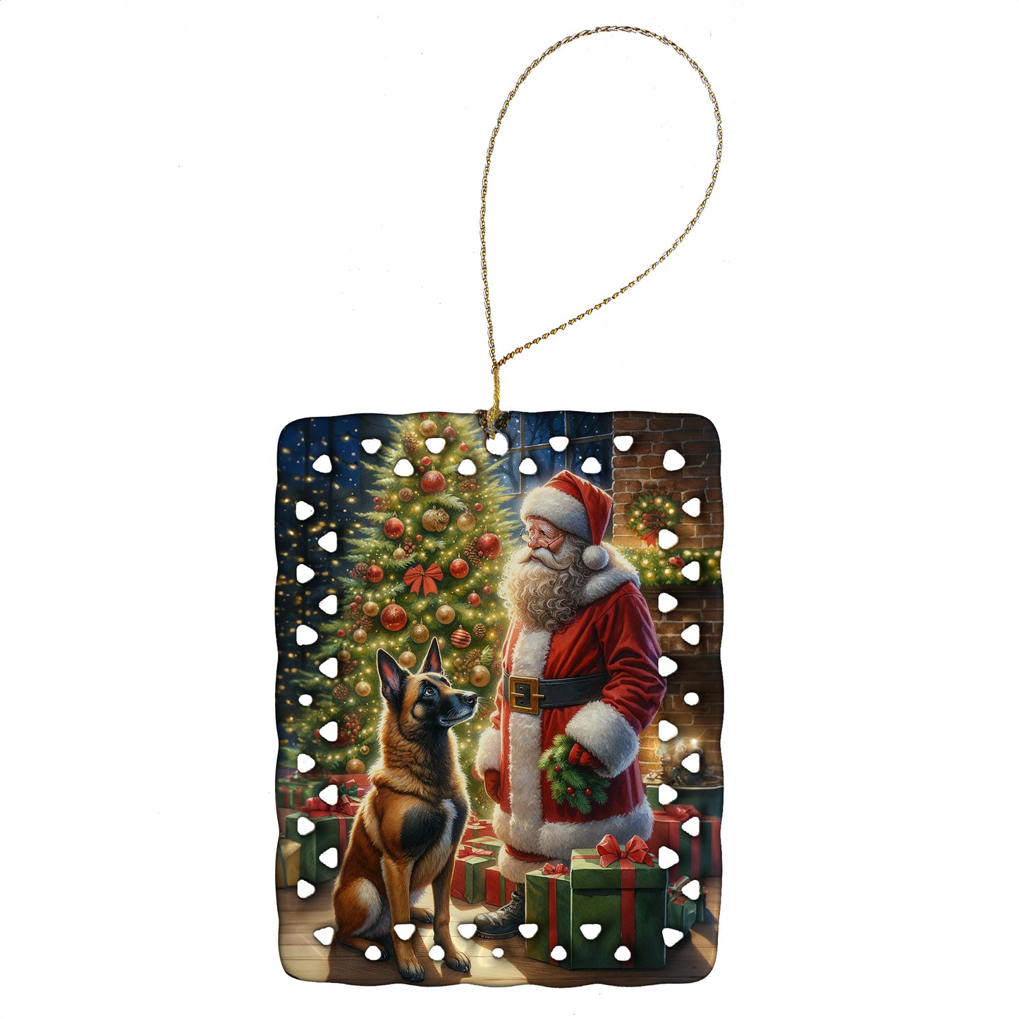 Buy this Belgian Malinois and Santa Claus Porcelain Ornament