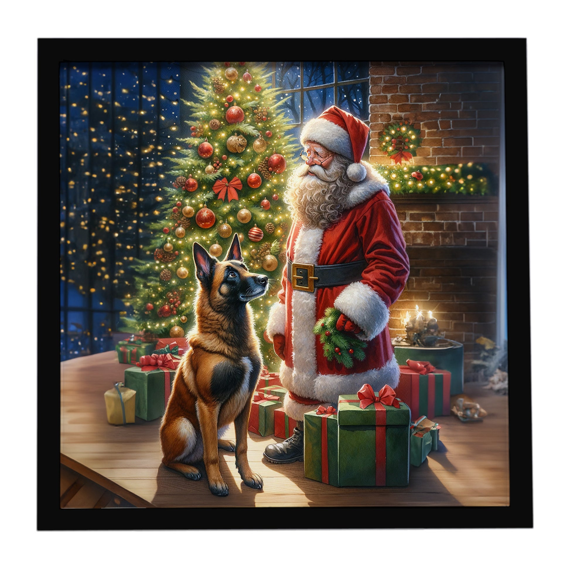 Buy this Belgian Malinois and Santa Claus Framed Metal Print