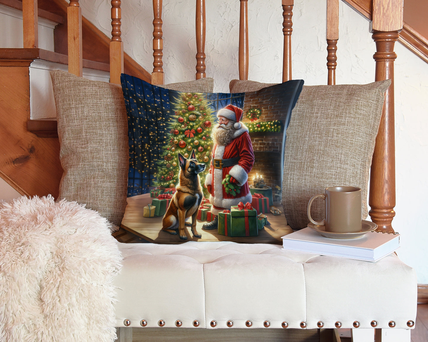 Belgian Malinois and Santa Claus Throw Pillow