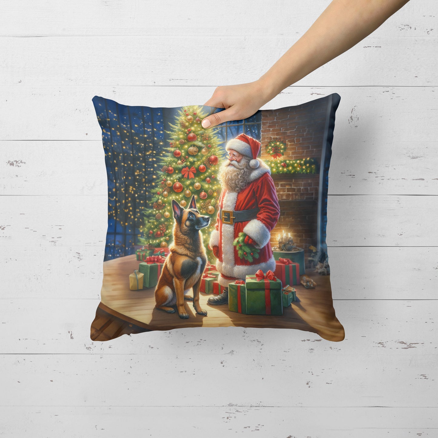 Belgian Malinois and Santa Claus Throw Pillow