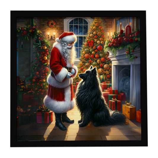 Buy this Belgian Sheepdog and Santa Claus Framed Metal Print