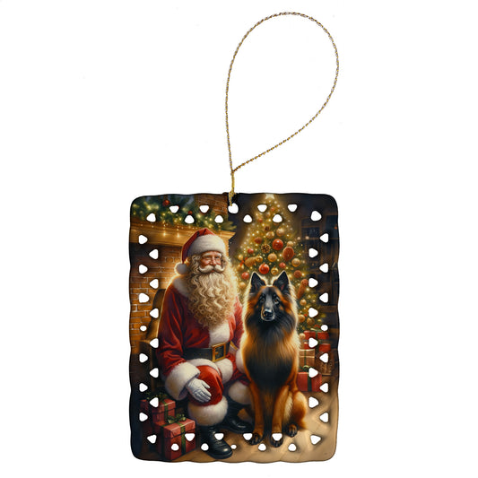 Buy this Belgian Tervuren and Santa Claus Porcelain Ornament