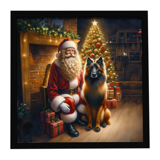 Buy this Belgian Tervuren and Santa Claus Framed Metal Print