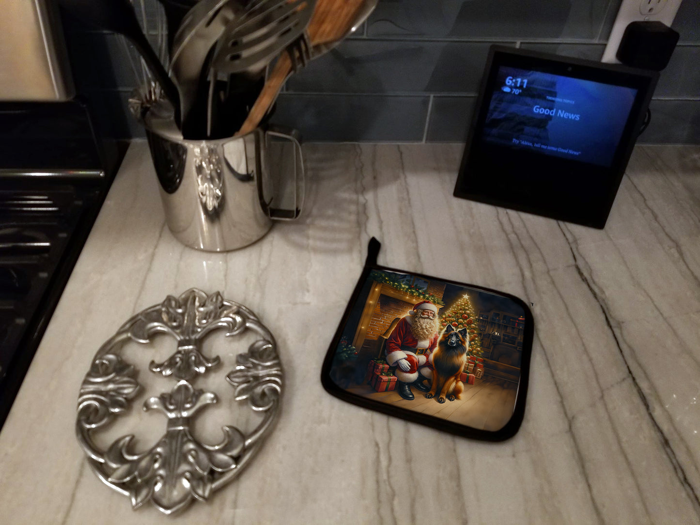 Belgian Tervuren and Santa Claus Pair of Pot Holders