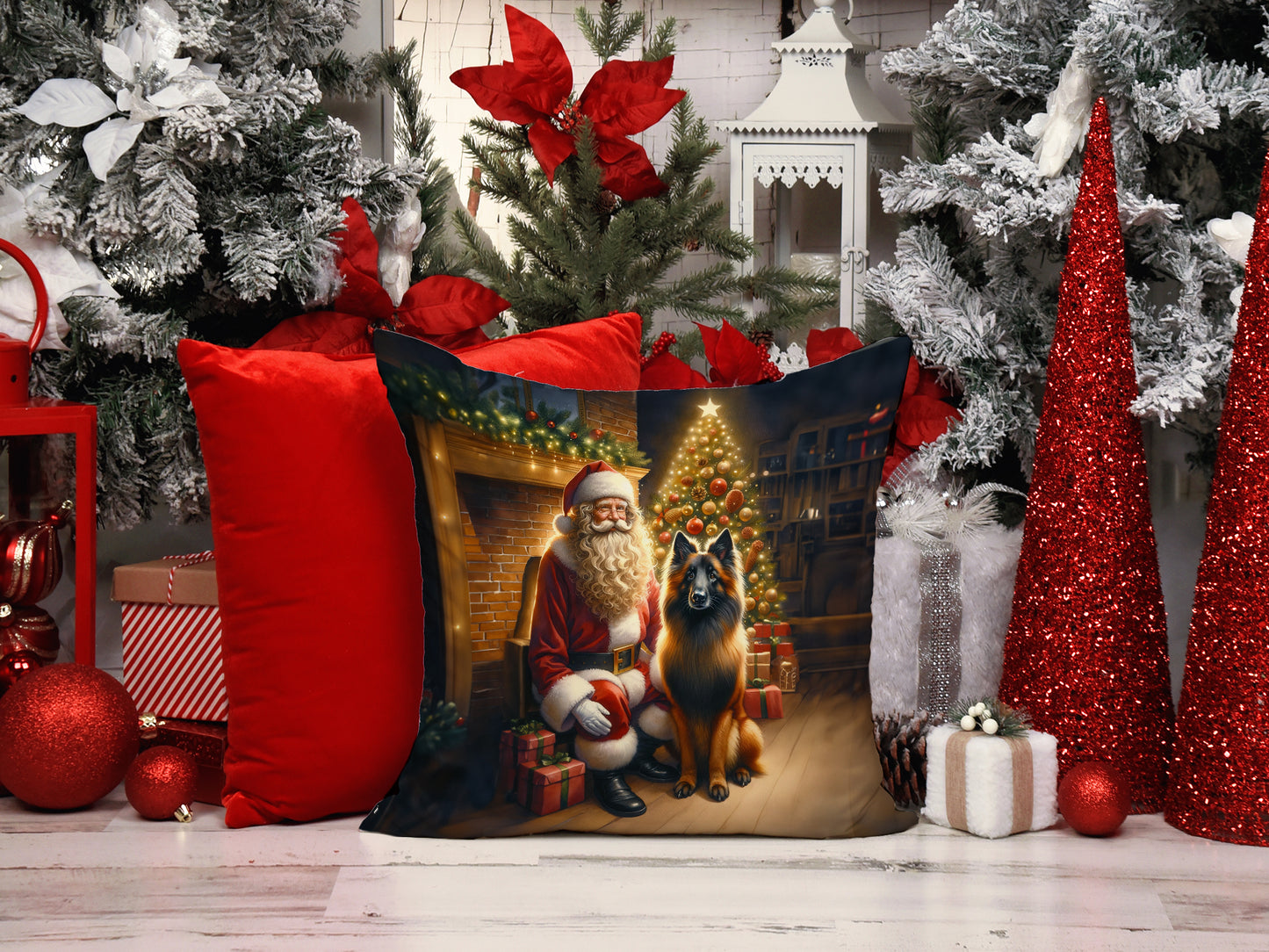 Belgian Tervuren and Santa Claus Throw Pillow