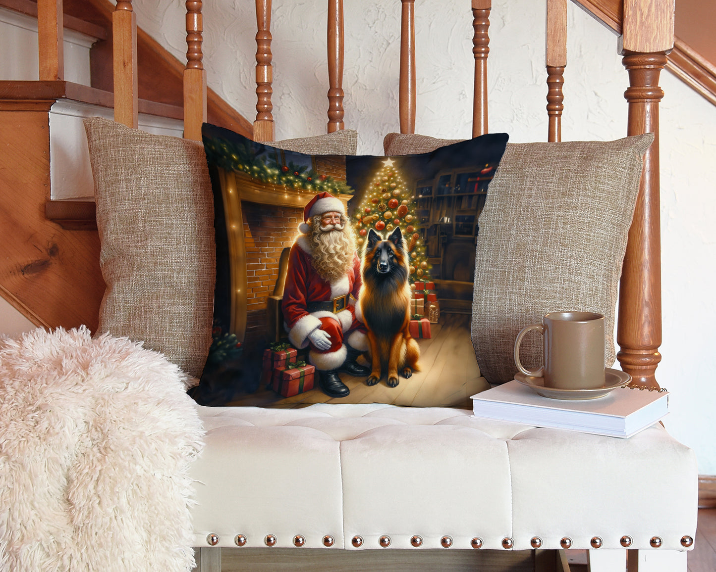 Belgian Tervuren and Santa Claus Throw Pillow