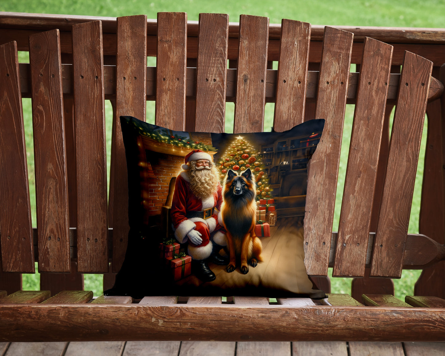 Belgian Tervuren and Santa Claus Throw Pillow