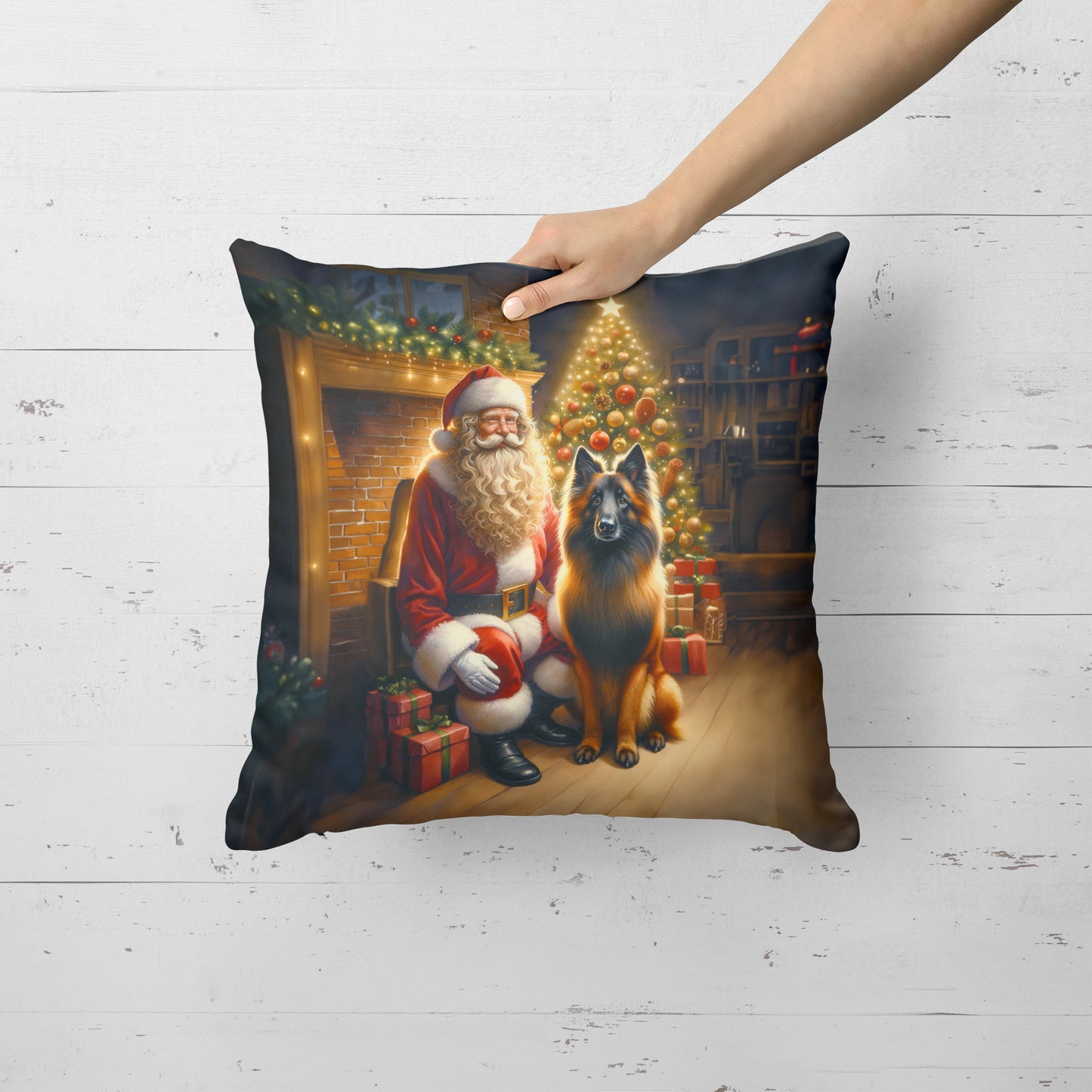 Belgian Tervuren and Santa Claus Throw Pillow