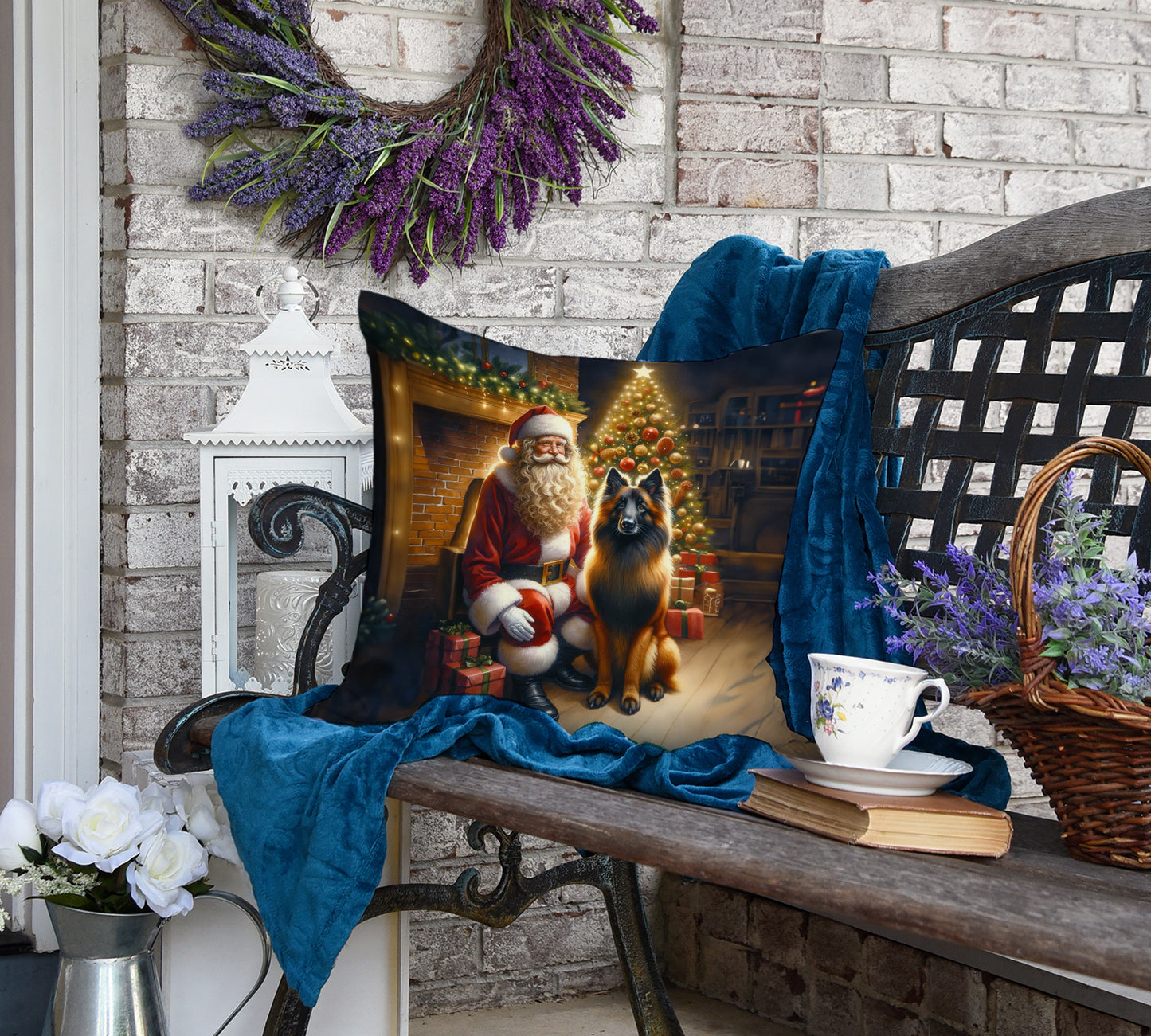 Belgian Tervuren and Santa Claus Throw Pillow